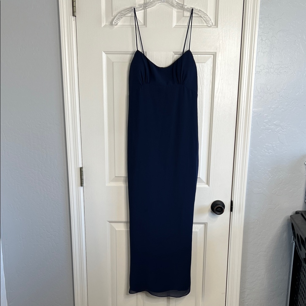 Fame and Partners navy blue empire sheath midi maxi dress size 6